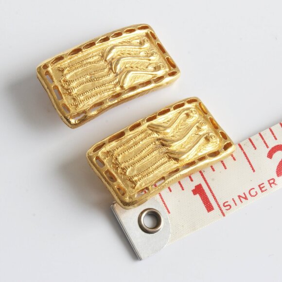 Guy Laroche Paris Earrings Vintage Clip On Egyptian Revival 3 Birds Retro - Picture 3 of 8